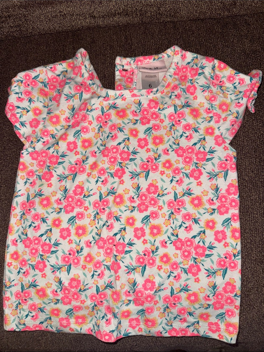 Little Lass Pink Floral Flutter Sleeve Tee